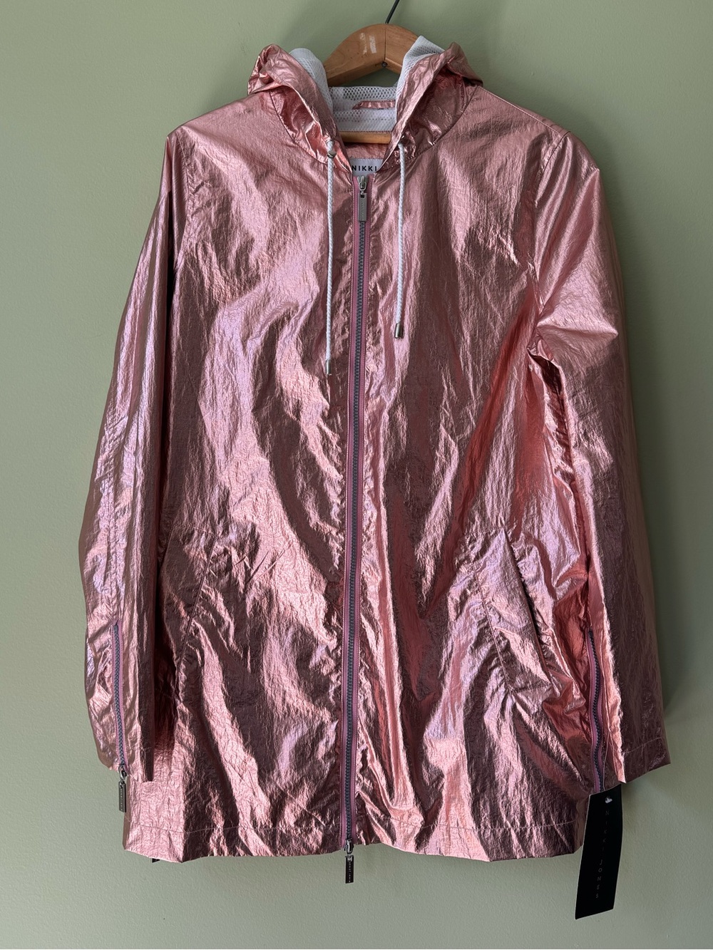 Nikki Jones Montreal Rose Gold Metallic Crinkle Foil Hooded Windbreaker Jacket